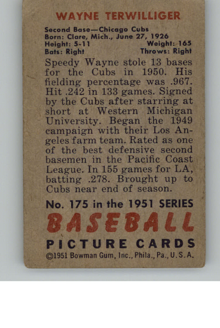 1951 Bowman #175 Wayne Terwilliger back image