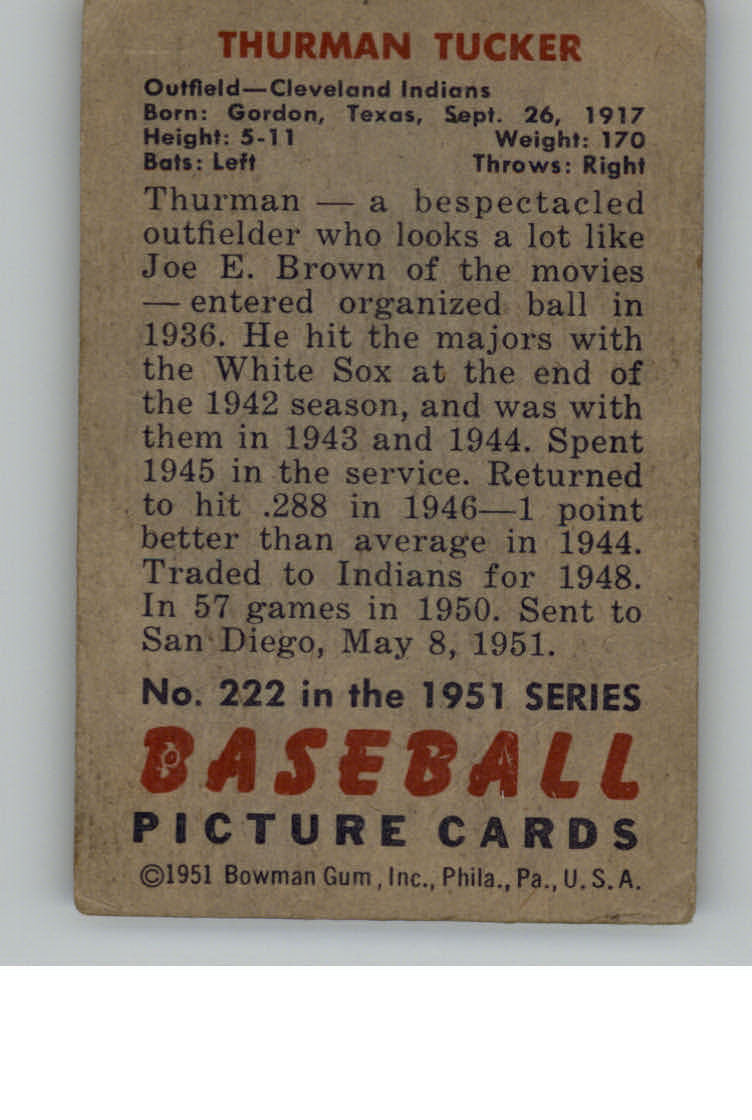1951 Bowman #222 Thurman Tucker RC back image