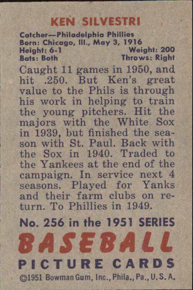 1951 Bowman #256 Ken Silvestri RC back image