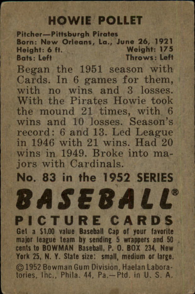 1952 BOWMAN BASEBALLL ASSORTED SINGLES U-PICK - Picture 35 of 81