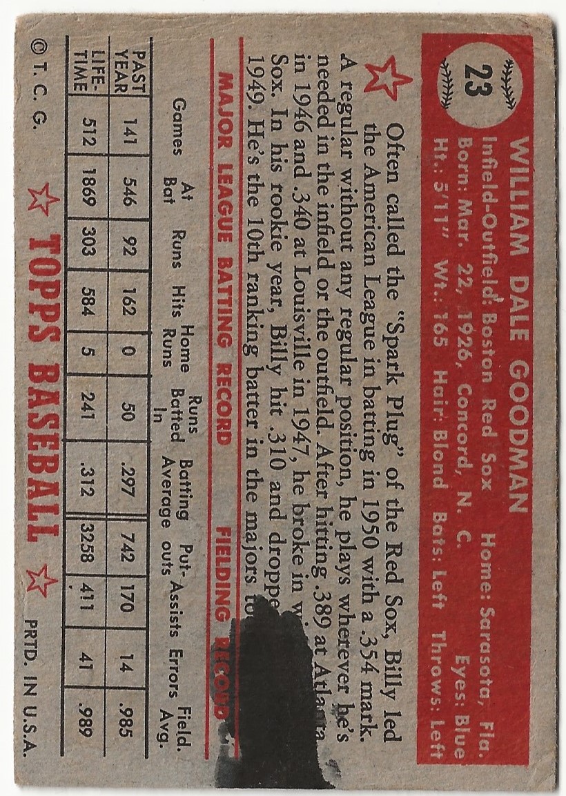 1952 Topps #23 Billy Goodman back image