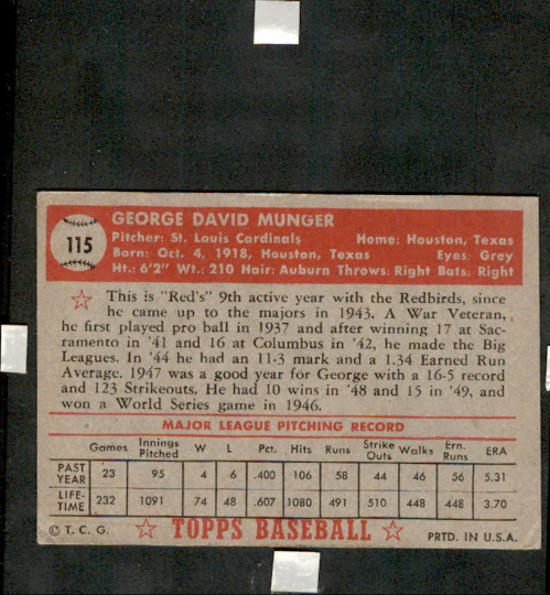 1952 Topps #115 George Munger back image