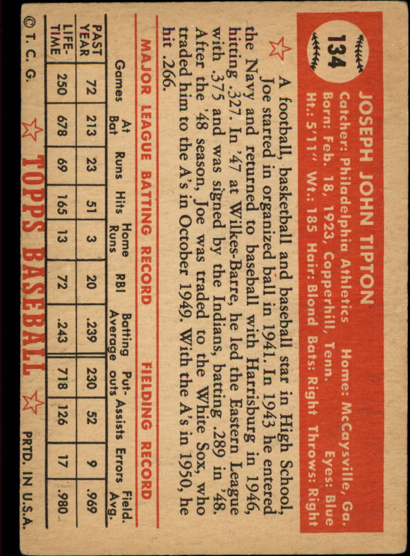 1952 Topps #134 Joe Tipton back image