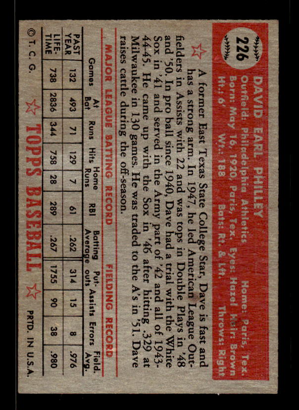 1952 Topps #226 Dave Philley back image