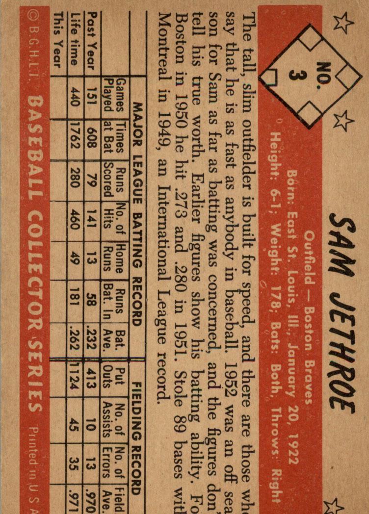 1953 Bowman Color #3 Sam Jethroe back image