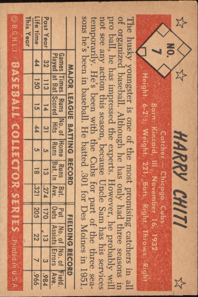 1953 Bowman Color #7 Harry Chiti RC back image