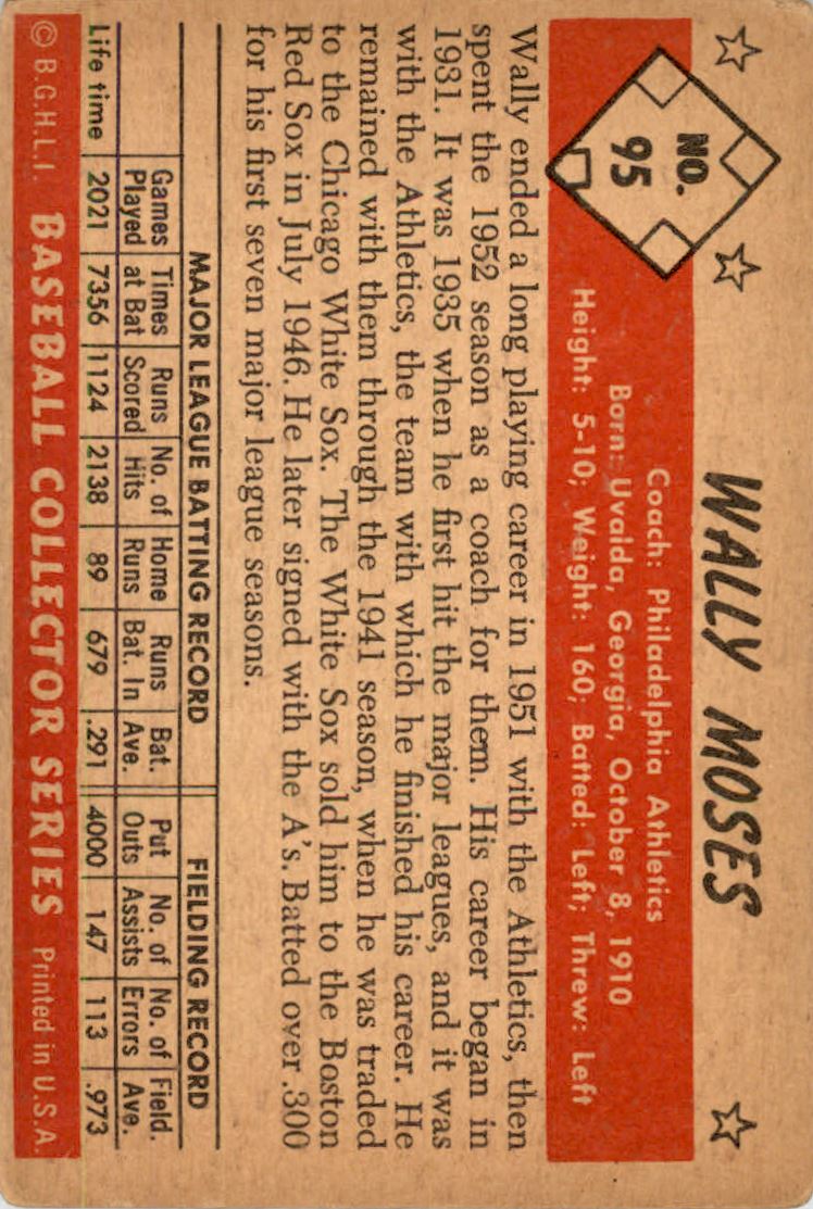 1953 Bowman Color #95 Wally Moses CO back image