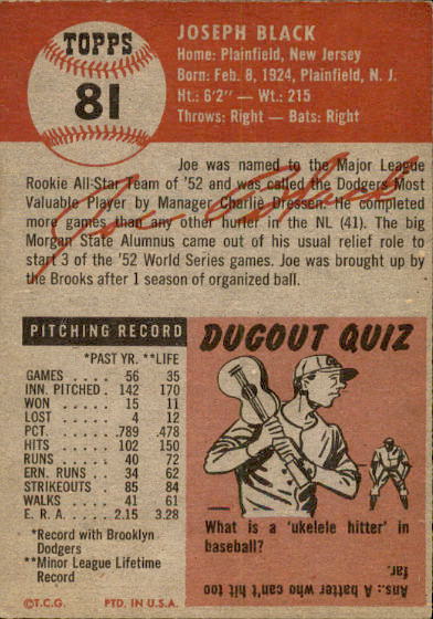 1953 Topps #81 Joe Black SP back image