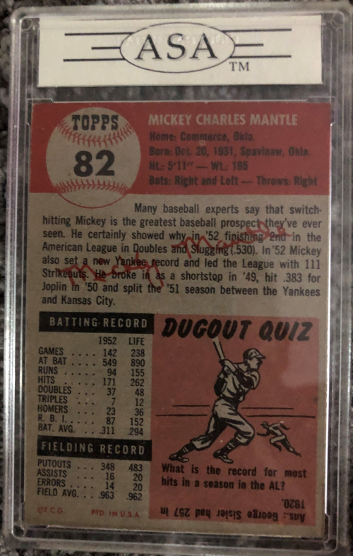 1953 Topps #82 Mickey Mantle back image