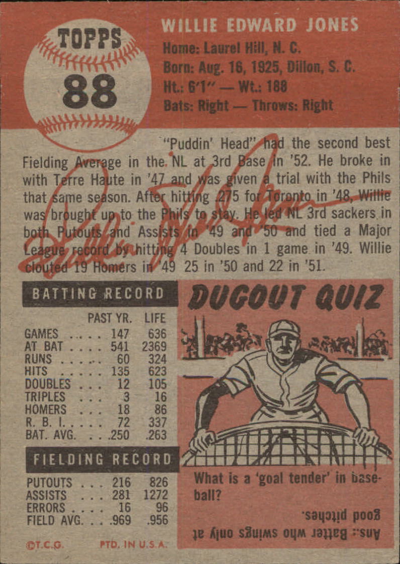 1953 Topps #88 Willie Jones DP - EX