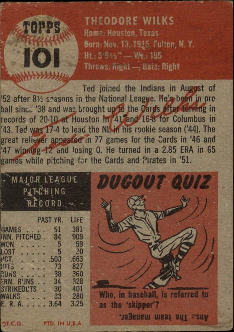 1953 Topps #101 Ted Wilks back image