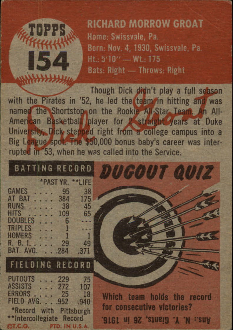 1953 Topps #154 Dick Groat back image