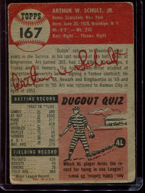 1953 Topps #167 Art Schult RC back image