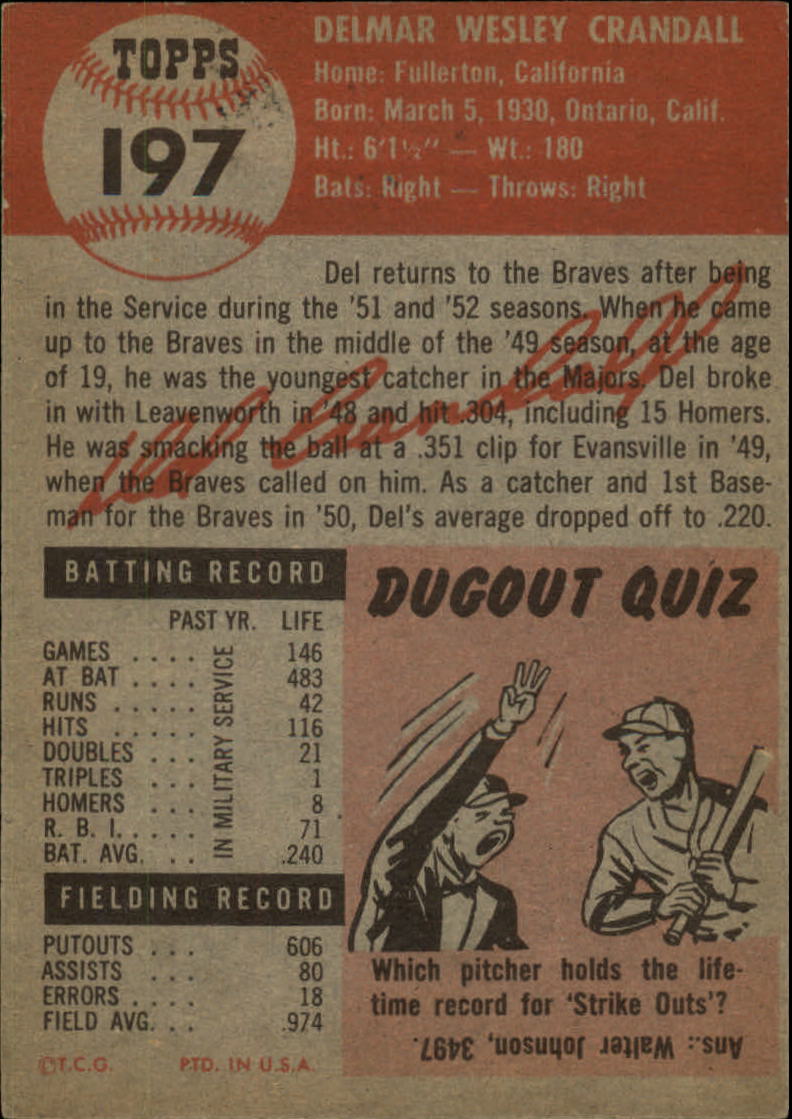 1953 Topps #197 Del Crandall back image
