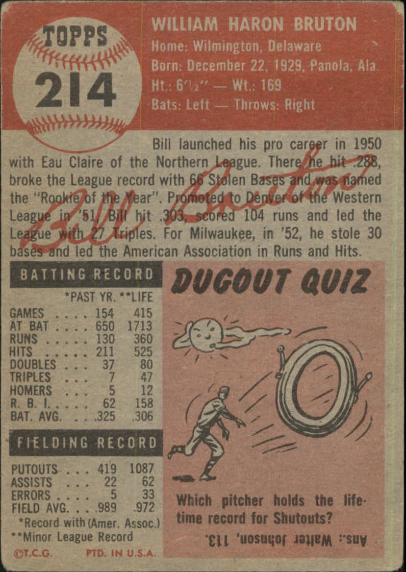 1953 Topps #214 Bill Bruton RC back image