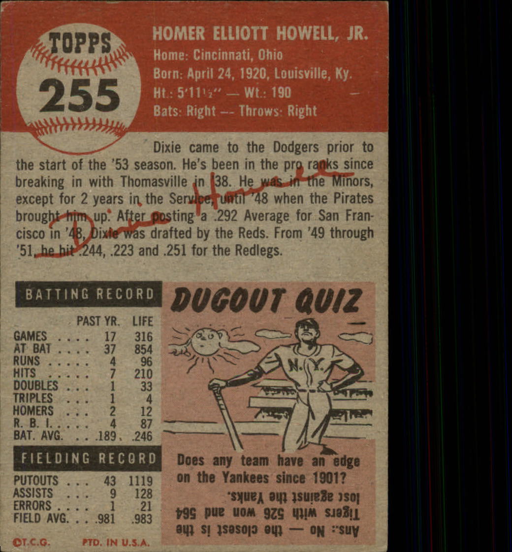 1953 Topps #255 Dixie Howell back image