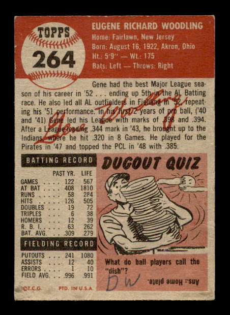 1953 Topps #264 Gene Woodling DP back image