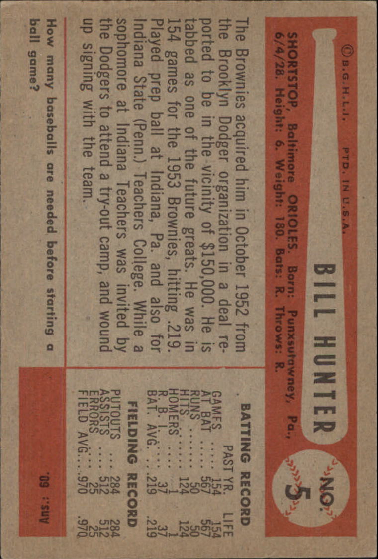 1954 Bowman #5 Billy Hunter back image