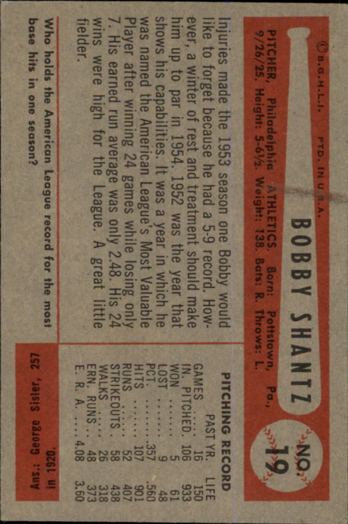 1954 Bowman #18 Hoot Evers back image