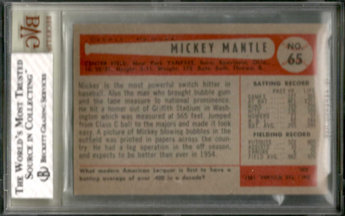 1954 Bowman #65 Mickey Mantle back image