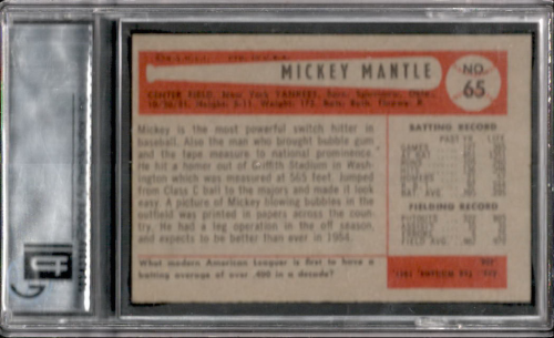 1954 Bowman #65 Mickey Mantle back image