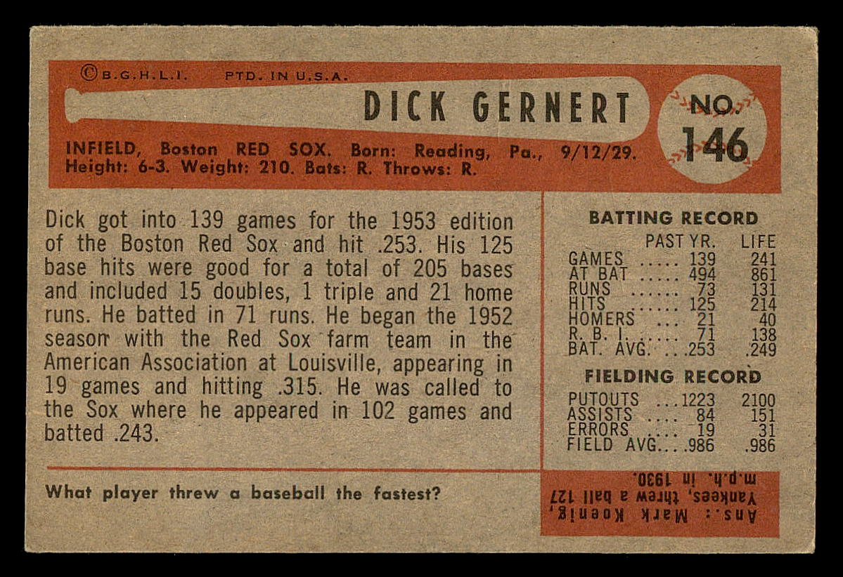 1954 Bowman #146 Dick Gernert back image