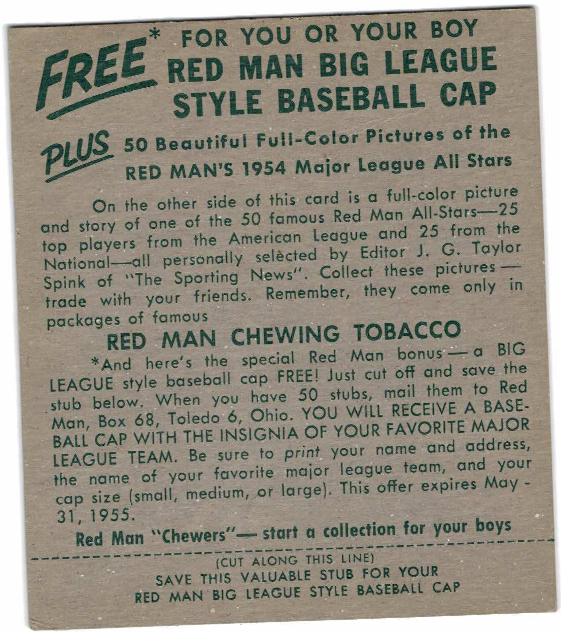 1954 Red Man #NL15 Pee Wee Reese back image