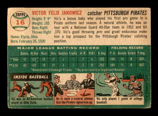 1954 Topps #16 Vic Janowicz back image