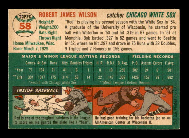 1954 Topps #58 Bob Wilson back image