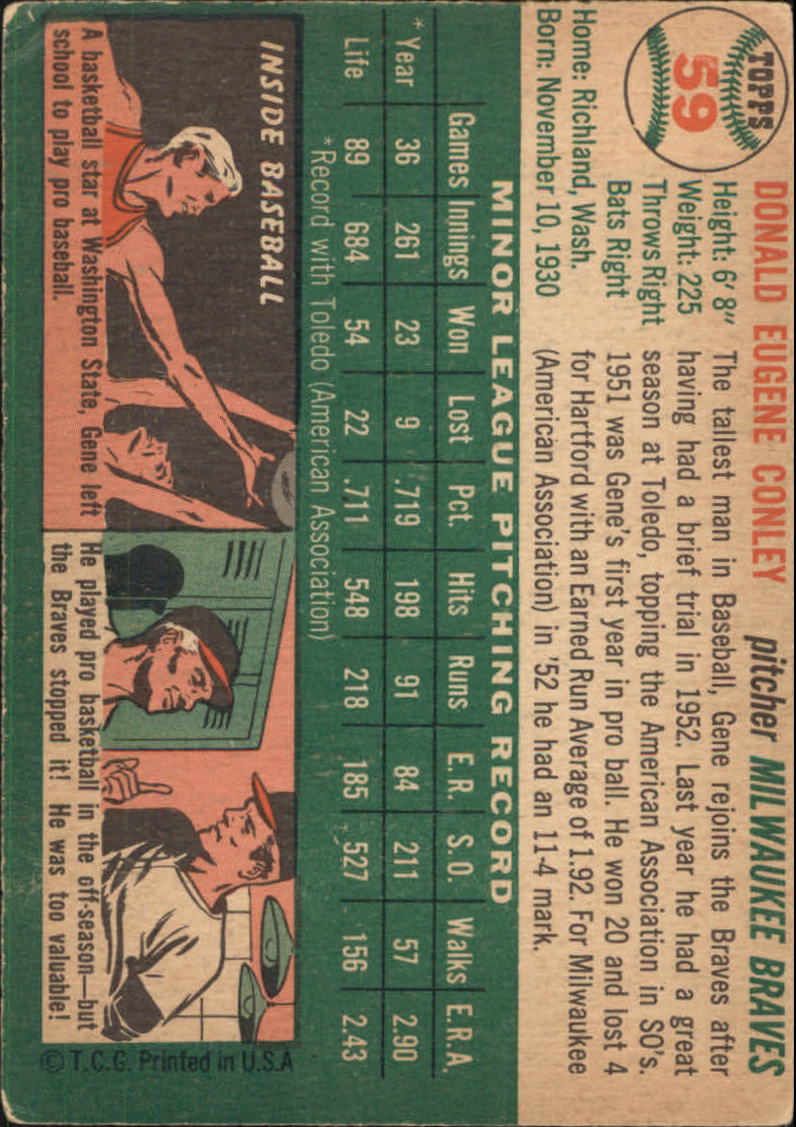 1954 Topps #59 Gene Conley back image