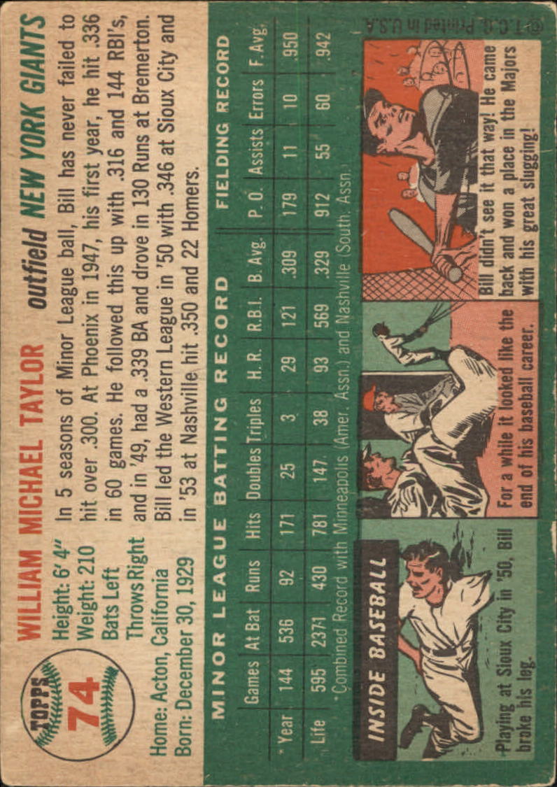 1954 Topps #74 Bill Taylor RC back image