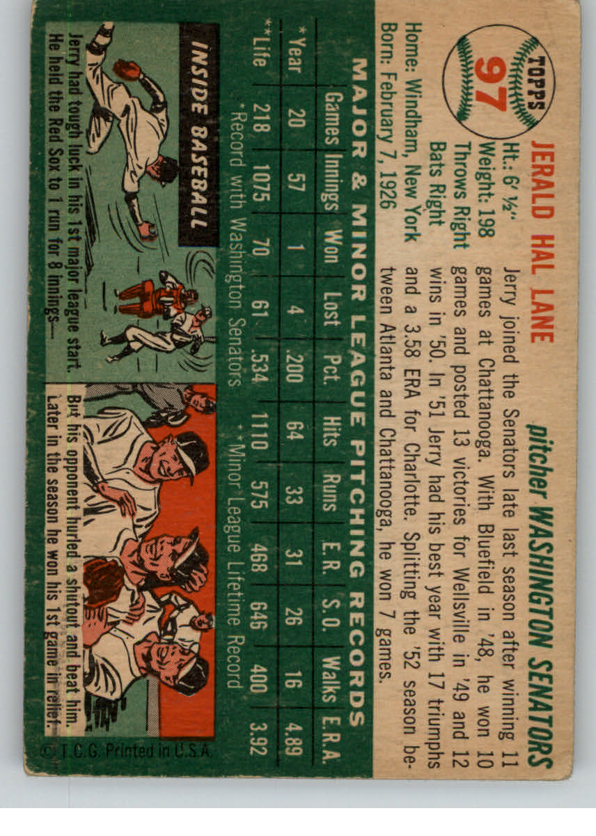 1954 Topps #97 Jerald Hal Lane RC back image