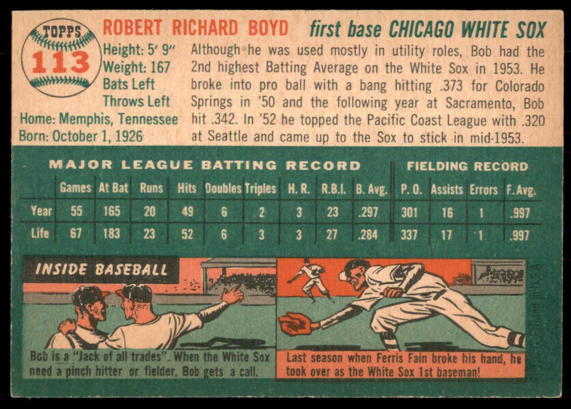 1954 Topps #113 Bob Boyd back image
