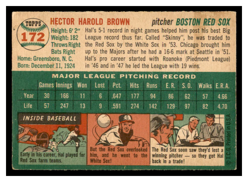 1954 Topps #172 Harold Brown RC back image