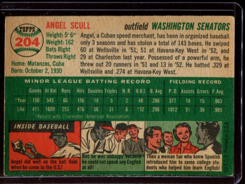 1954 Topps #204 Angel Scull RC back image