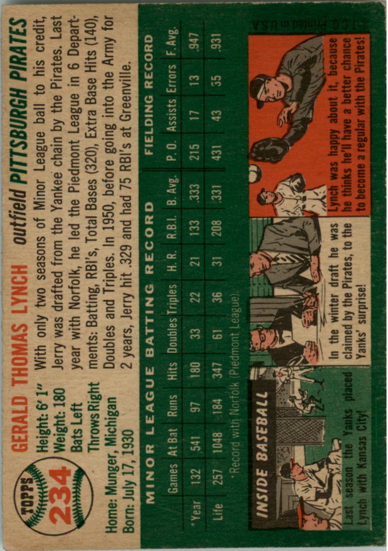 1954 Topps #234 Jerry Lynch RC back image