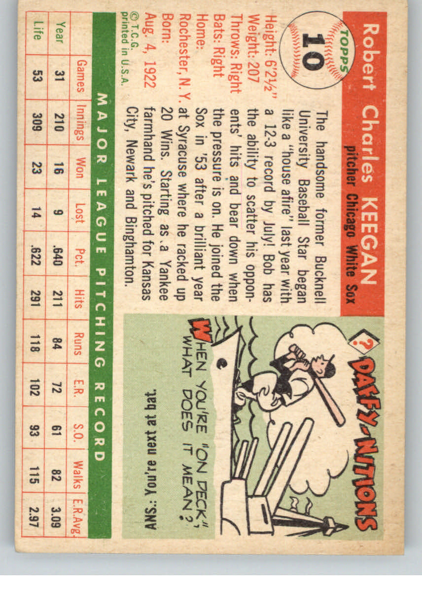 1955 Topps #10 Bob Keegan back image