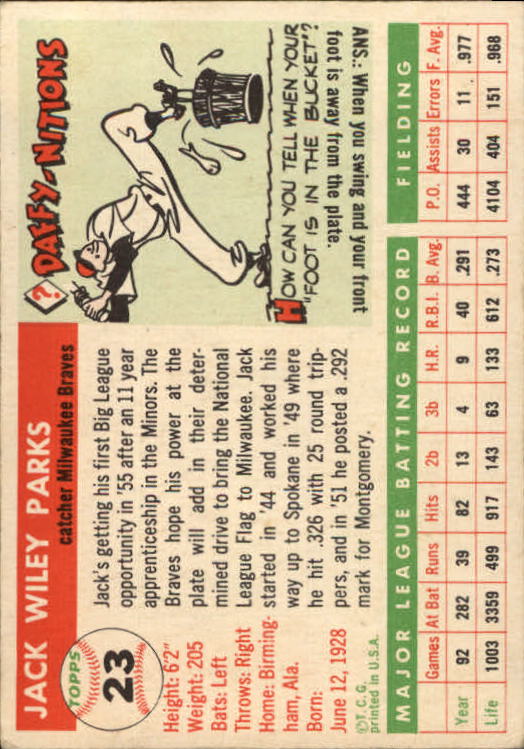 1955 Topps #23 Jack Parks RC back image