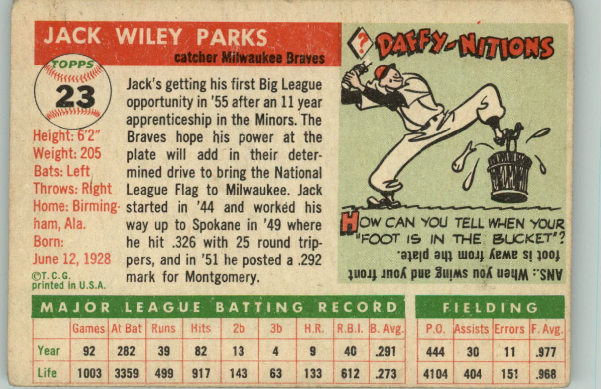 1955 Topps #23 Jack Parks RC back image