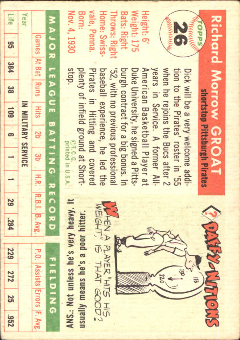 1955 Topps #26 Dick Groat back image