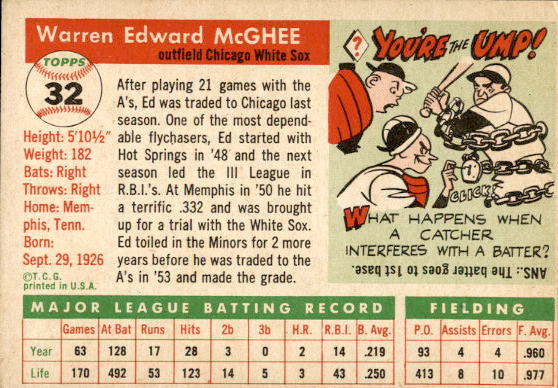 1955 Topps #32 Warren McGhee back image
