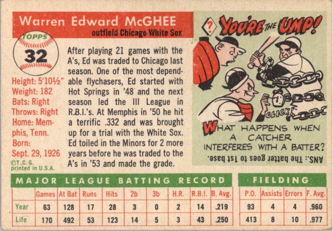 1955 Topps #32 Warren McGhee back image