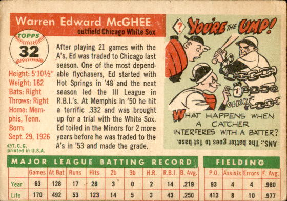 1955 Topps #32 Warren McGhee back image