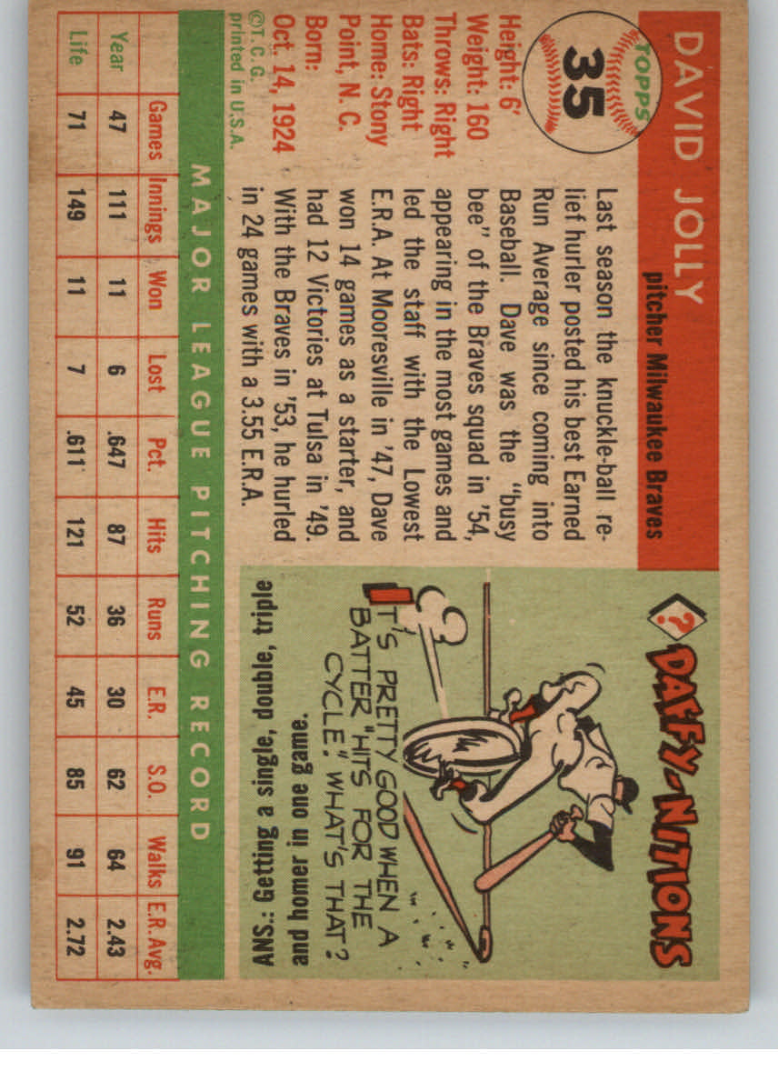 1955 Topps #35 Dave Jolly back image