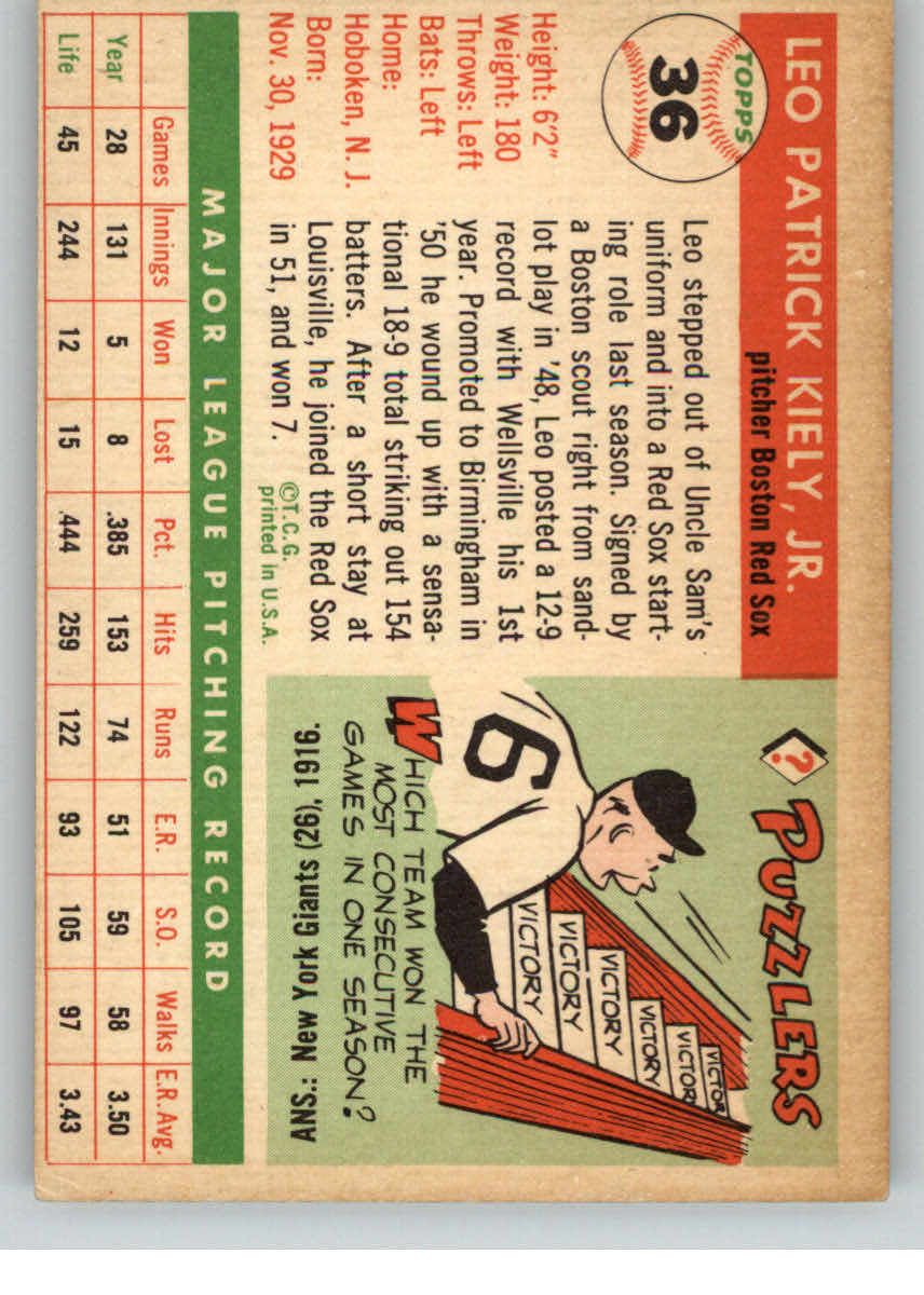 1955 Topps #36 Leo Kiely back image