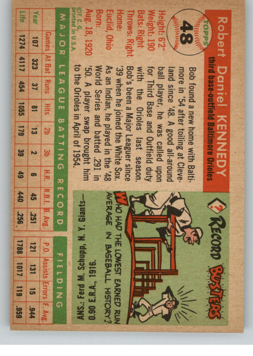 1955 Topps #48 Bob Kennedy back image