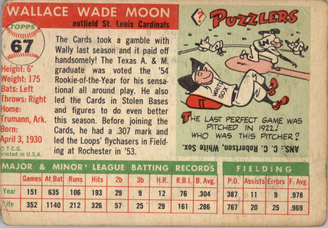 1955 Topps #67 Wally Moon back image
