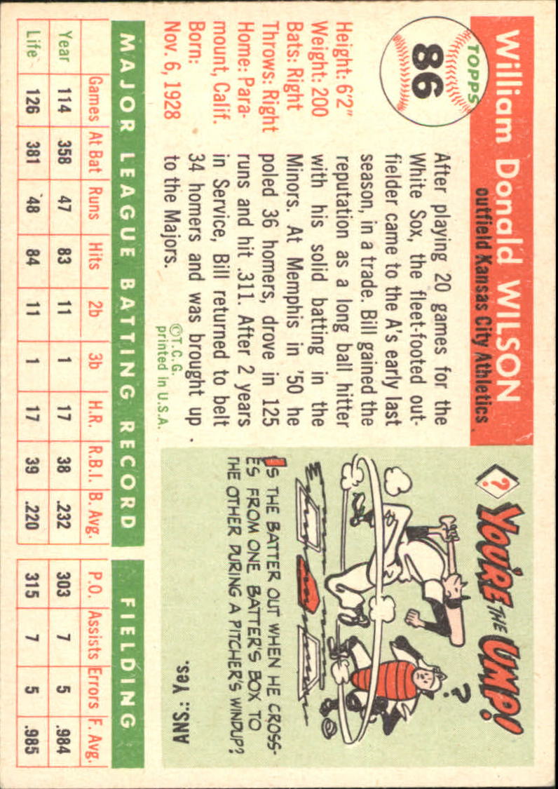 1955 Topps #86 Bill Wilson back image
