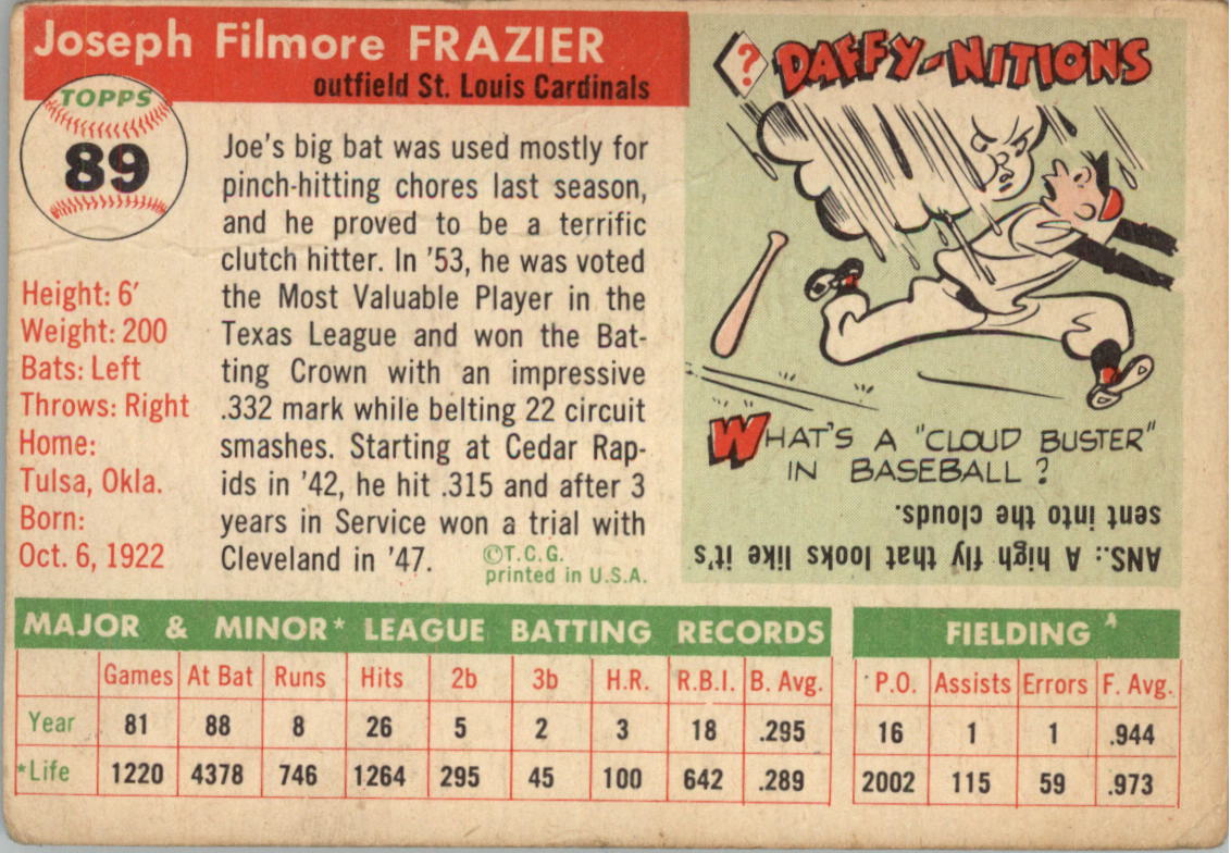 1955 Topps #89 Joe Frazier RC back image