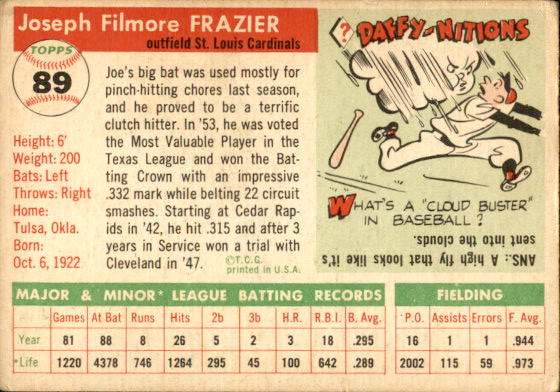 1955 Topps #89 Joe Frazier RC back image
